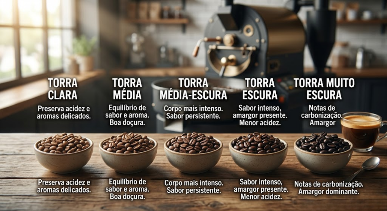 tipos de torra de café clara média escura